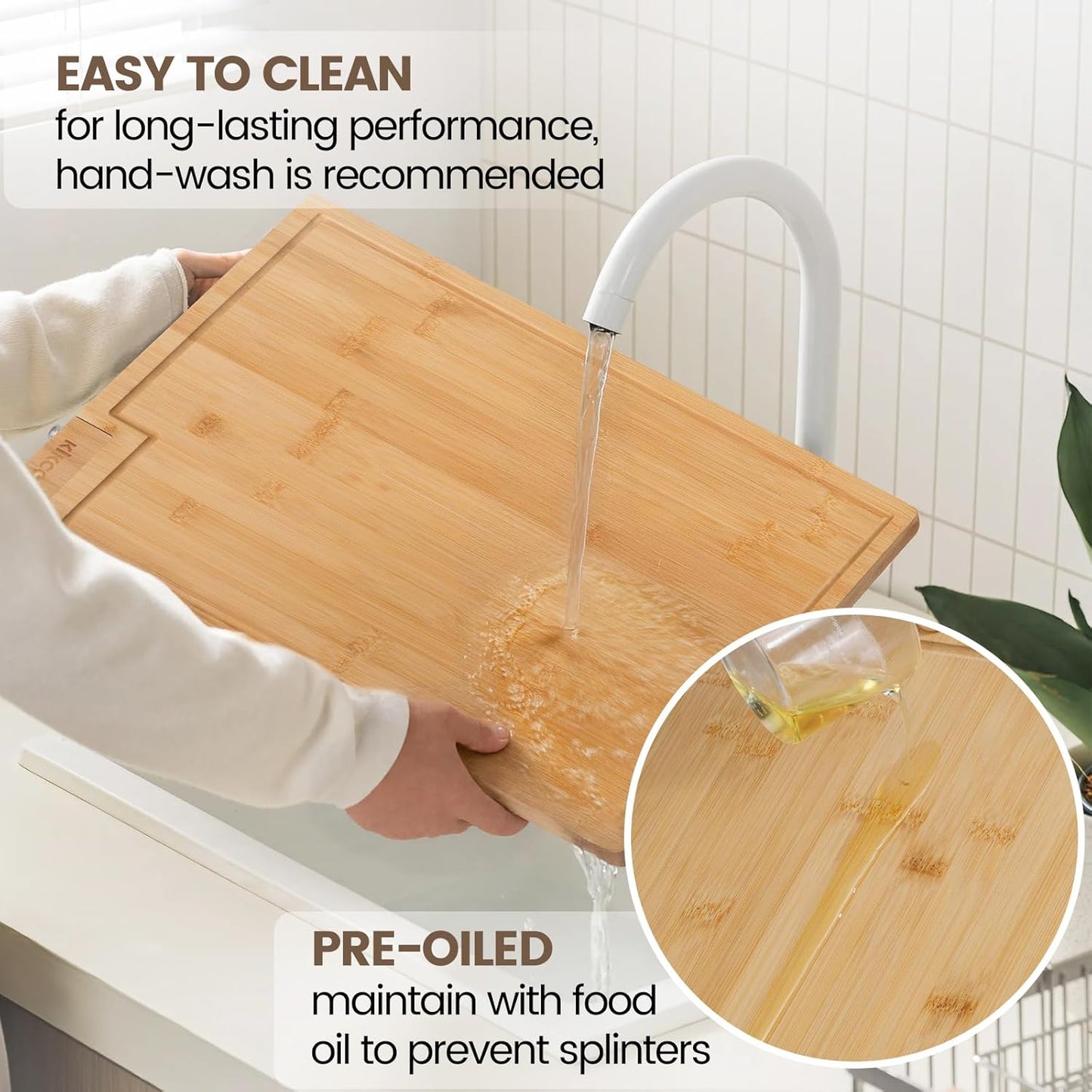 Kikcoin Bamboo Cutting Boards for Kitchen Set of 3, Extra Large Wood Cutting Board with Rotating Kickstand & Juice Groove, Wooden Chopping Board for Meats Veges Fruits, Heavy Duty Serving Tray