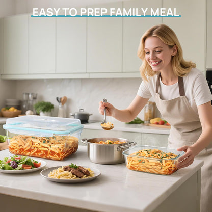 Vtopmart 2.26L/76oz Extra Large Glass Food Storage Containers with Lids, 6 pack Meal Prep Container Set, Airtight Lunch Boxes with Snap Locking Lids for Microwave, Oven, Freezer, Dishwasher