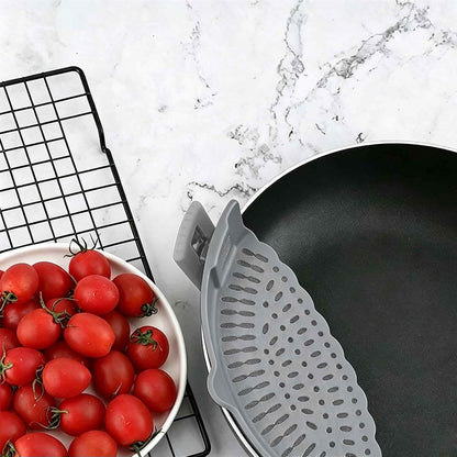 Blue Silicone Clip On Strainer, Universal Pot Colander for Draining Pasta, Vegetables and Kitchen Cooking