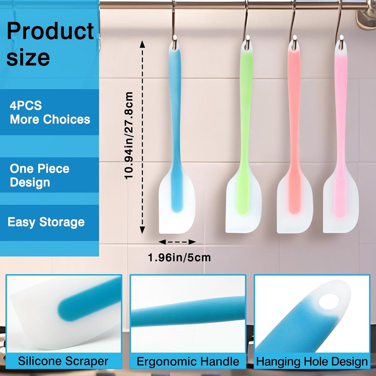 Silicone Spatula Set – 4-Piece Heat-Resistant Flexible Utensils with Stainless Steel Core – Premium Food Grade, BPA-Free, Seamless Kitchen Tools – Dishwasher Safe, Heavy Duty, Non-Slip Grip