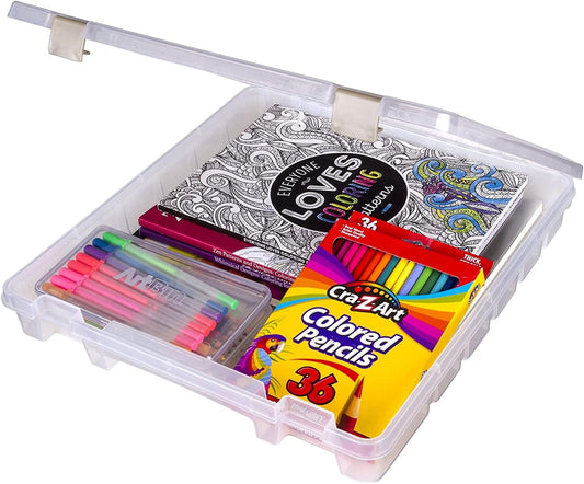 ArtBin 9101AB Super Satchel Slim with Removable Dividers, Art & Craft Organizer, [1] Plastic Storage Case, Clear, Divided Compartments