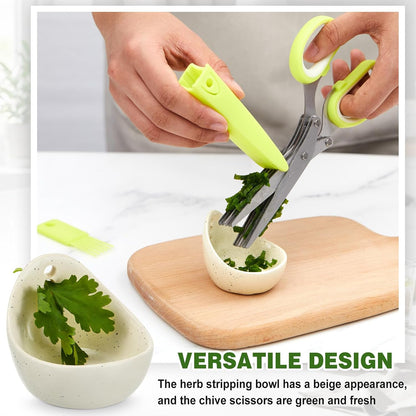 Remerry 5 Blades Herb Scissors with Herb Stripper Bowl for Kitchen