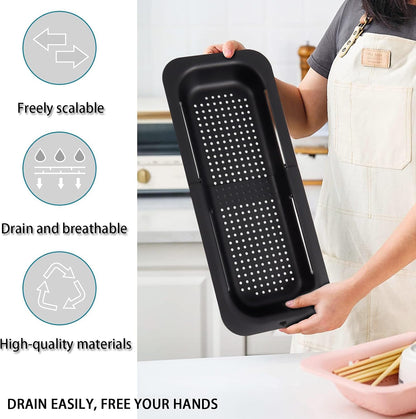 KesaPlan Collapsible Sink Colanders and Strainers Basket Over the Colander Extendable Plastic Fruit Vegetable Strainer Drainer for Kitchen(Length 14.3-19.4 inch)(Gray Set of 2)