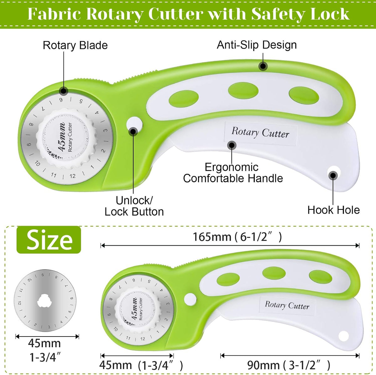 Rotary Cutter and Mat Set, Audab Self Healing Sewing Mats Shirt Cutter 45mm Fabric Cutter Wheel with 2 Blades Rotary Cutting Mat for Crafts Fabric Quilting Hobby (9" x 12" (A4)
