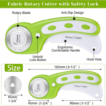 Rotary Cutter and Mat Set, Audab Self Healing Sewing Mats Shirt Cutter 45mm Fabric Cutter Wheel with 2 Blades Rotary Cutting Mat for Crafts Fabric Quilting Hobby (9" x 12" (A4)