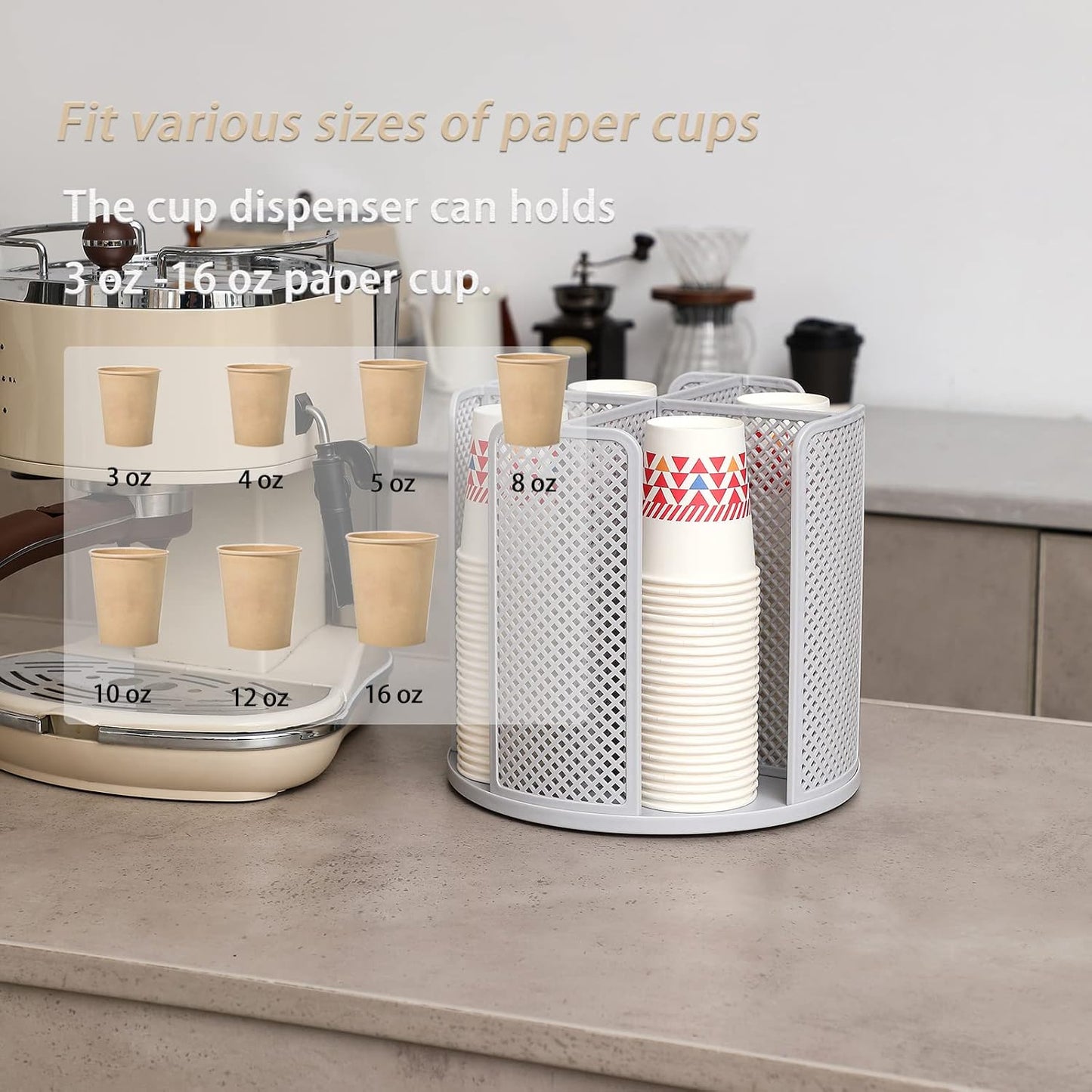 Heagoale Paper Cup and Lid Holder Plastic Cup Storage Organizer Coffee Cup Dispenser for Countertop, Breakroom, Bathroom, Coffee Station, Bar, Buffet, Kitchen Cabinet - Gray