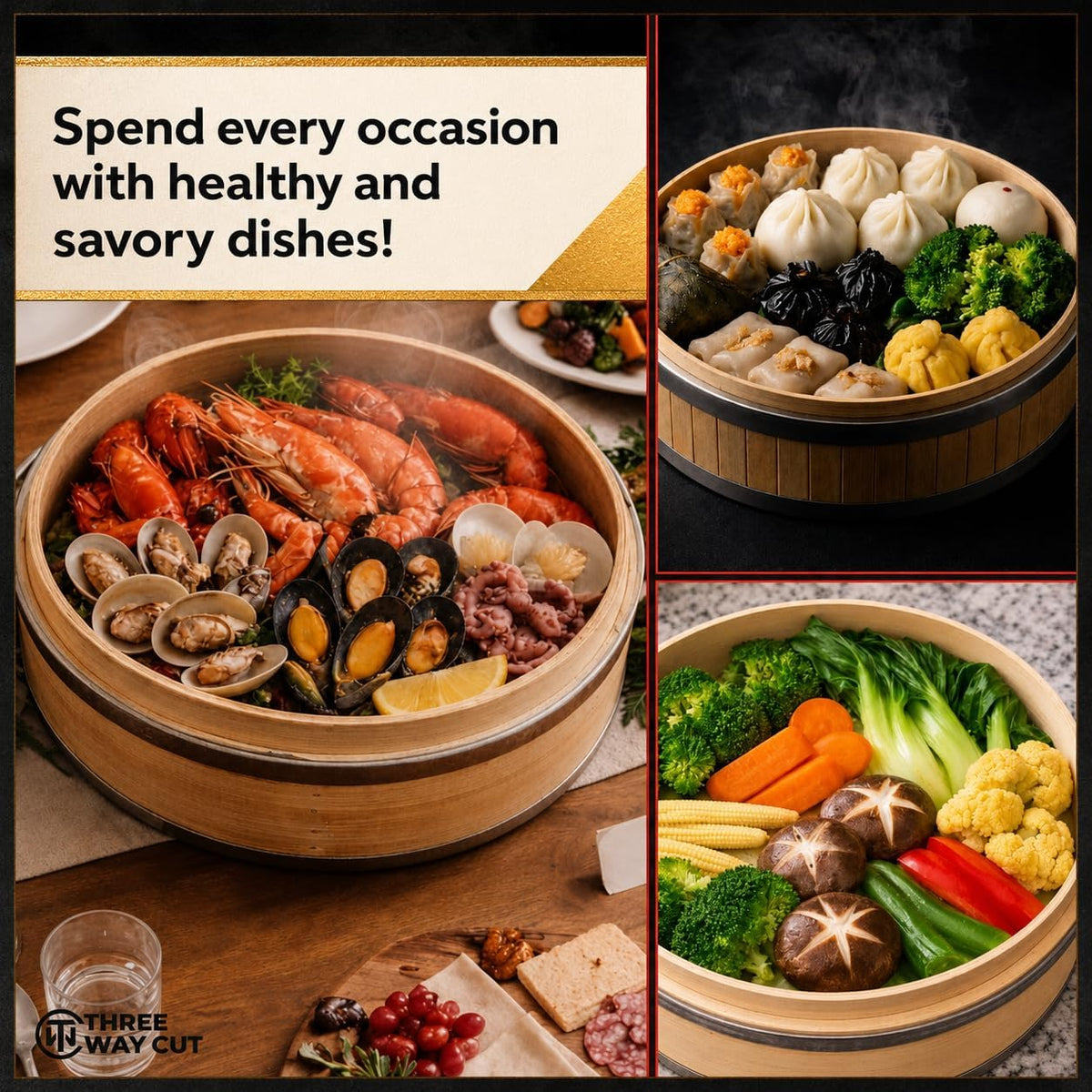 Bamboo Steamer Basket 10 Inch Extra Deep Easy Lift Handles Dumpling Steamer
