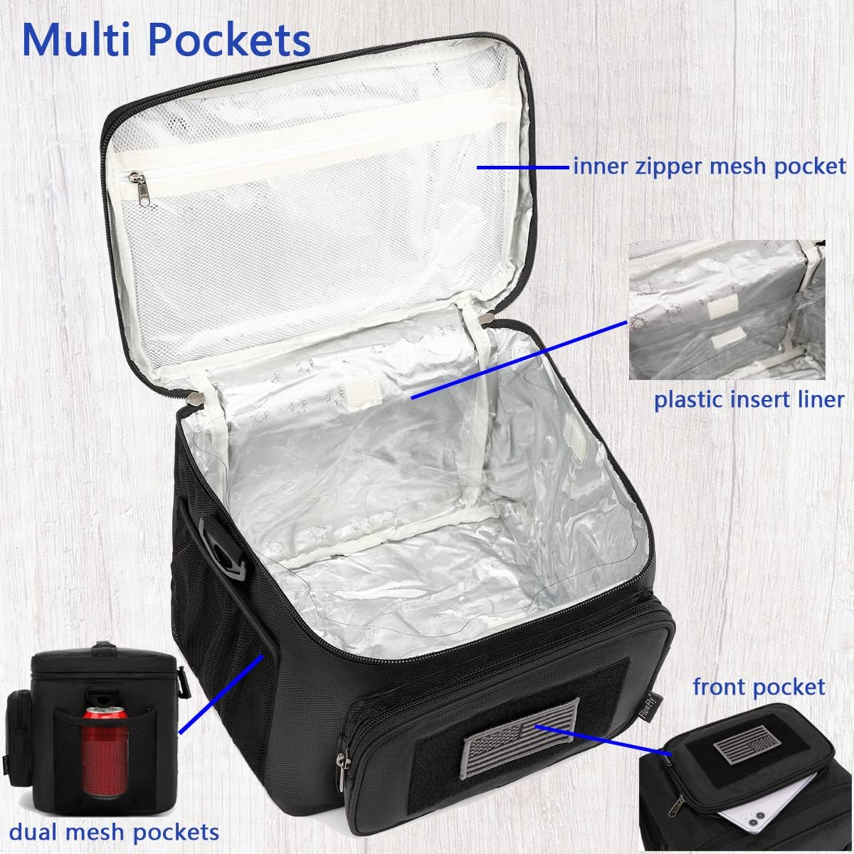 FlowFly Lunch Bag, Insulated Cooler, Thermal Lunch Box Tote with MOLLE/PALS Webbing, Adjustable Padded Shoulder Strap, for Tactical Men Women Adults and Boys Girls Kids (Cyan, Medium)