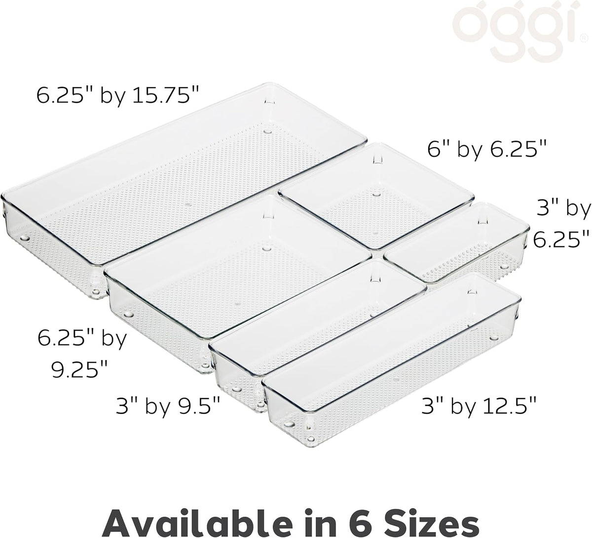 Oggi Clear Drawer Organizer - 3" X 12.5" - Ideal for Organizing Kitchen Drawers, Office, Desk, Silverware, Kitchen Utensils, Cosmetics and Bathrooms