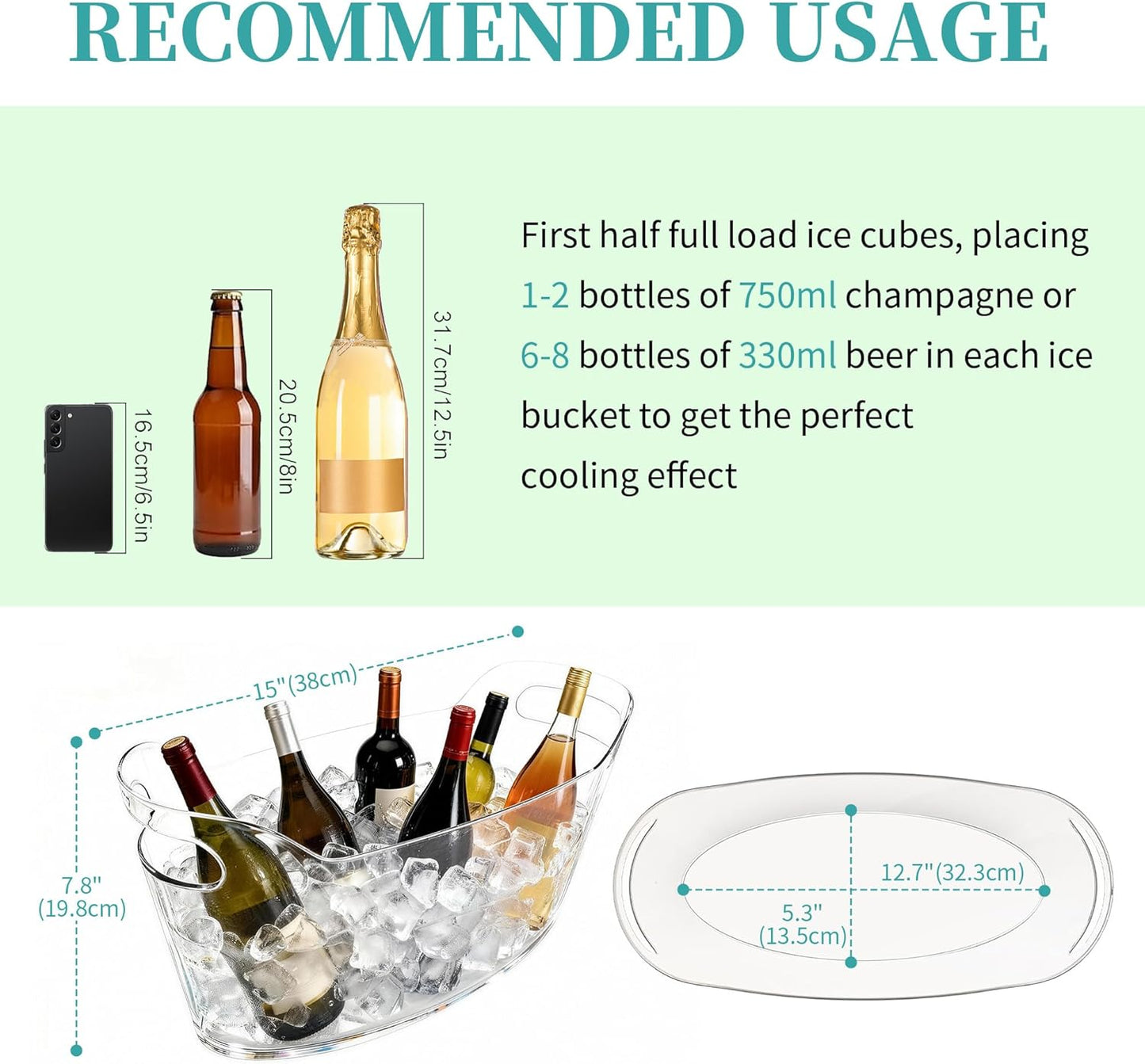 6.5L Large Ice Bucket for Parties, 2PCS Clear Acrylic Drink Buckets with Scoop & Metal Wine Bottle Opener, Champagne Bucket Tub for Wine, Beer, Cocktail Bar & Mimosa Bar Supplies Cooler