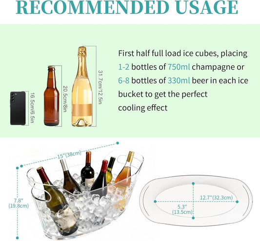 6.5L Large Ice Bucket for Parties, 2PCS Clear Acrylic Drink Buckets with Scoop & Metal Wine Bottle Opener, Champagne Bucket Tub for Wine, Beer, Cocktail Bar & Mimosa Bar Supplies Cooler