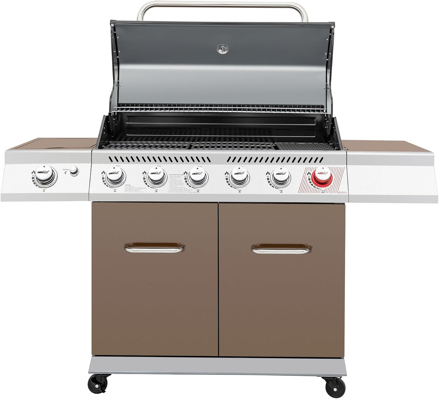 Royal Gourmet GA6402S 6-Burner Propane Gas Grill with Side Burner and Warming Rack, 74,000 BTUs, Cabinet Style Outdoor BBQ Grill for Barbecue Grilling & Backyard Cooking, Silver