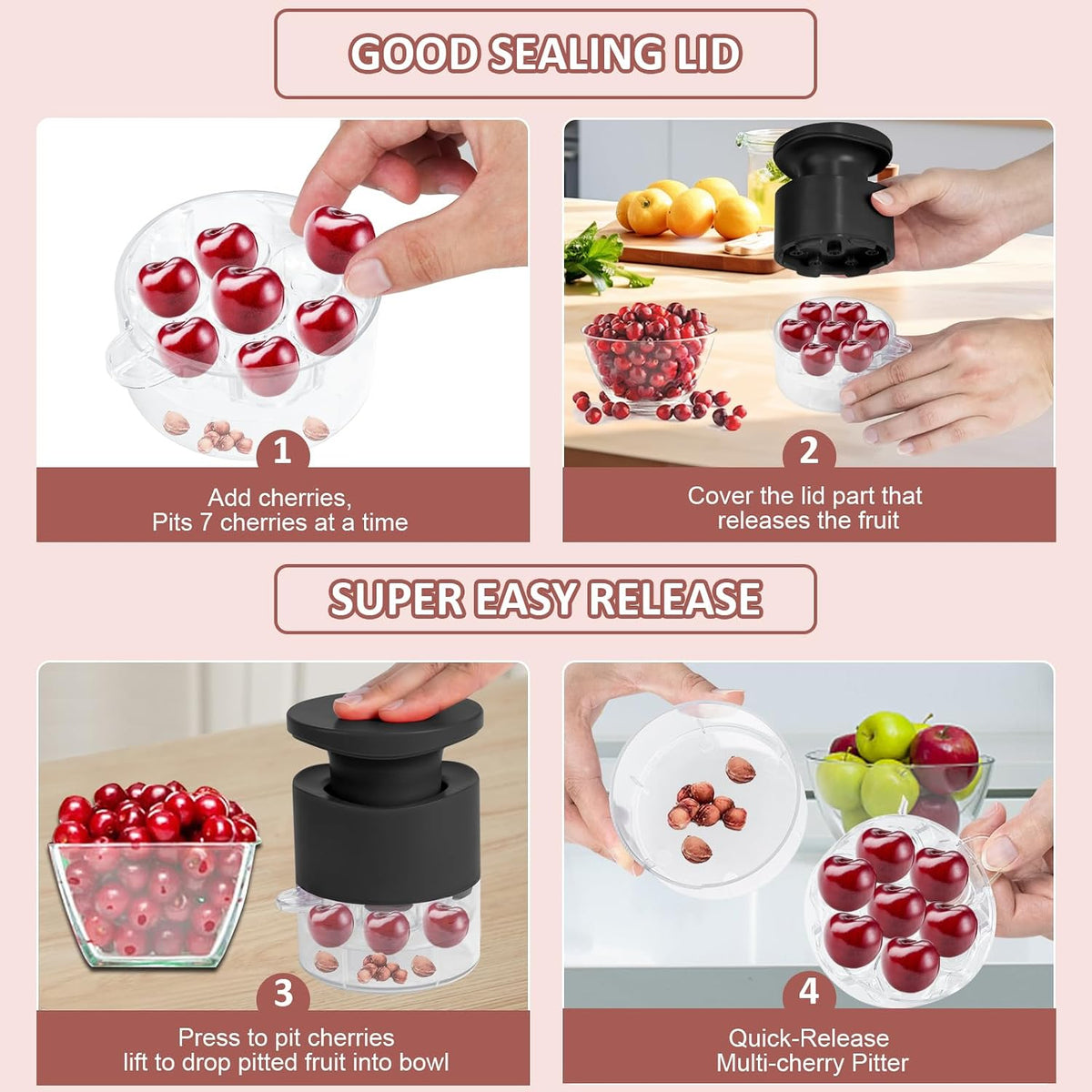 Cherry Pitter Tool,Cherry Pitter Cherry Stone Remover Tool for Making Cherry Jam Cherries Corer Pitter Tool，Cherry Pitter Olive Pitter with Space-Saving Lock Design, Black