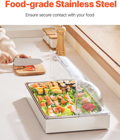 VEVOR Chilled Condiment Server Caddy, 5 Compartment Ice Cooled Serving Container, Plastic Fruit Garnish Tray Platter with Lid, for Taco Salad Bar Accessories, Party Home Restaurant Supplies