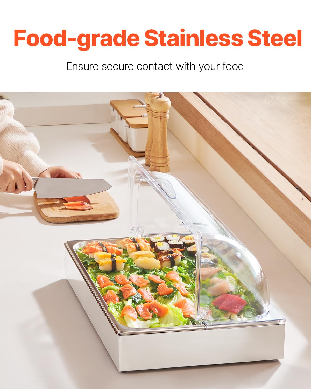 VEVOR Chilled Condiment Server, 4 Compartment Ice Cooled Condiment Serving Container, Chilled Garnish Tray Bar Caddy with Lid, for Bartending & Serving Taco, Salad, Fruit, Home & Restaurant Supplies