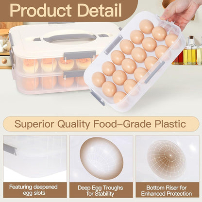 2-Layer Deviled Egg Containers With Lid,36pcs Easter Deviled Egg Tray Carrier with Handl Injector Piping Tool,Portable Stackable Egg Holder Platter Holder Organizer for Refrigerator Party Picnic Event