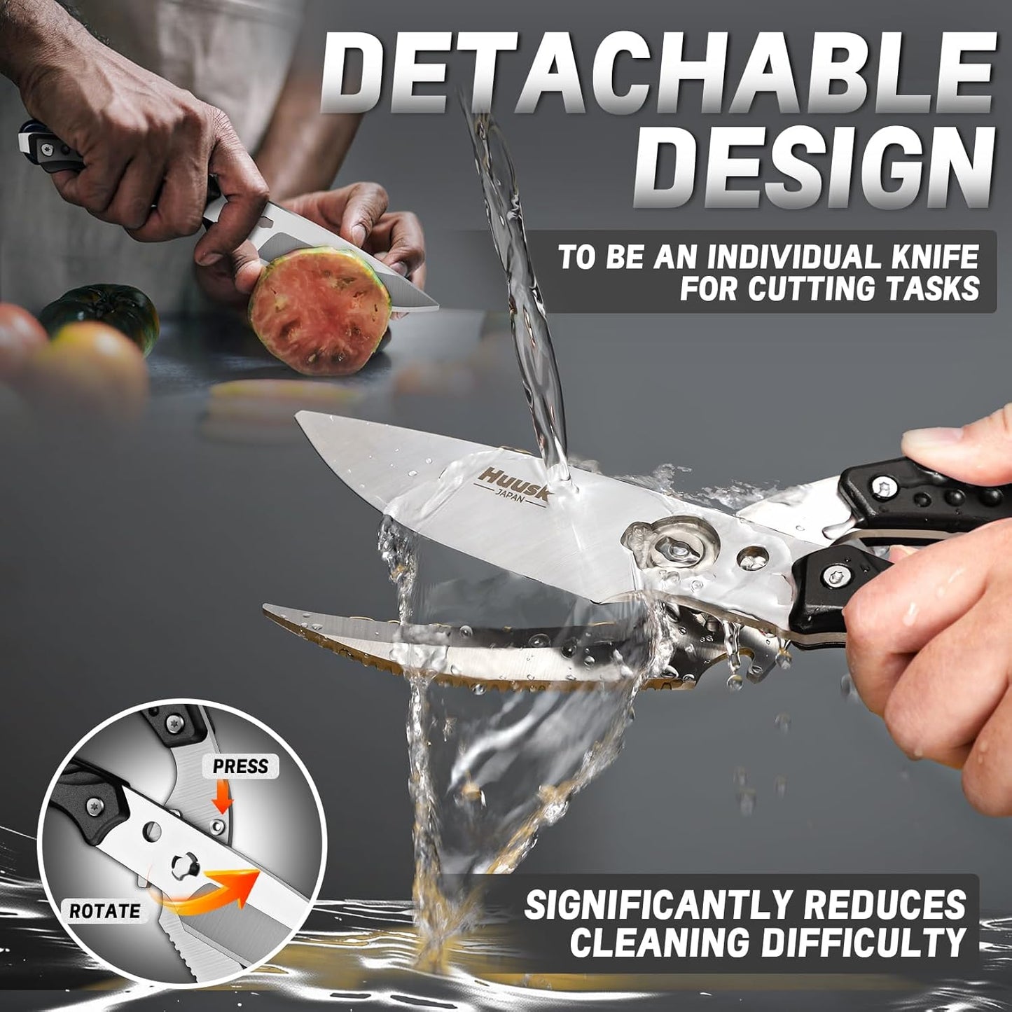 Huusk Kitchen Scissors All Purpose Poultry Shears Heavy Duty Ultral Sharp Detachable Kitchen Shears for Chicken Bone Turkey Silvery Stainless Steel Cooking Shear Thanksgiving