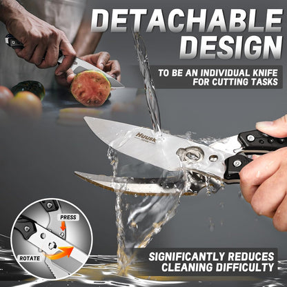 Huusk Kitchen Scissors All Purpose Poultry Shears Heavy Duty Ultral Sharp Detachable Kitchen Shears for Chicken Bone Turkey Silvery Stainless Steel Cooking Shear Thanksgiving