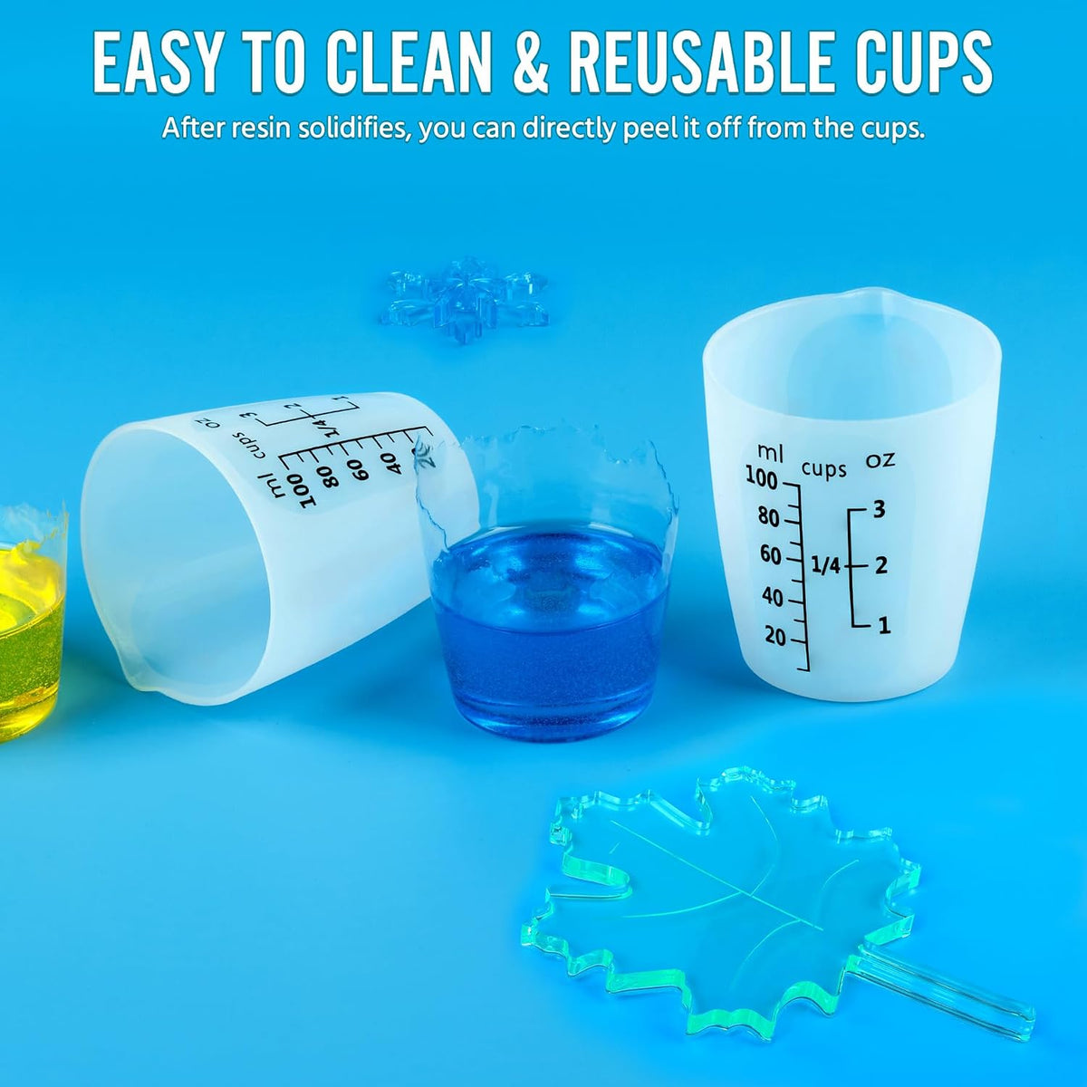 Silicone Resin Mixing Measuring Cups for Resin Supplies, 600ml/20oz Bowl, 250 & 100ml Thickened Reusable Silicone Cups for Epoxy Mixing, with Stir Sticks and Pipettes, Jewelry Making