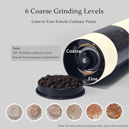 Electric Salt and Pepper Grinder Set, USB Rechargeable, Automatic Salt and Pepper Mill Grinder with Adjustable Coarseness, Electric Salt Shakers, LED Light, Refillable (2 Packs, Greige)
