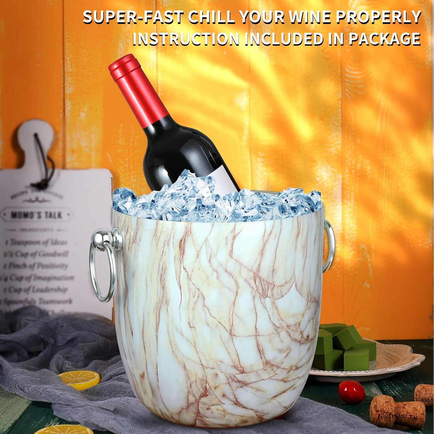 Ice Bucket with Lid, Scoop, Tongs and Strainer - Well Made Insulated Stainless Steel Keep Ice Frozen Longer - Ideal for Cocktail Bar, Parties, Chilling Wine, Champagne - 3 Liter (Stainless Steel)