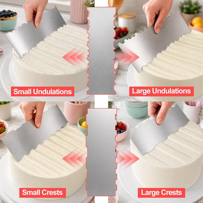 4 Pack Stainless Steel Cake Scraper, 8.6 Inch Textured Icing Smoother Comb