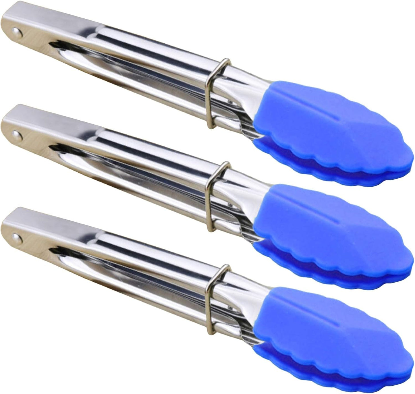 HINMAY Mini Stainless Steel Food Tongs with Silding Rings 7-Inch, Set of 6 | Small Clam Shell Service Tongs for Serving Appetizers, Desserts, Salads, Barbecue and Cooking (Silver)