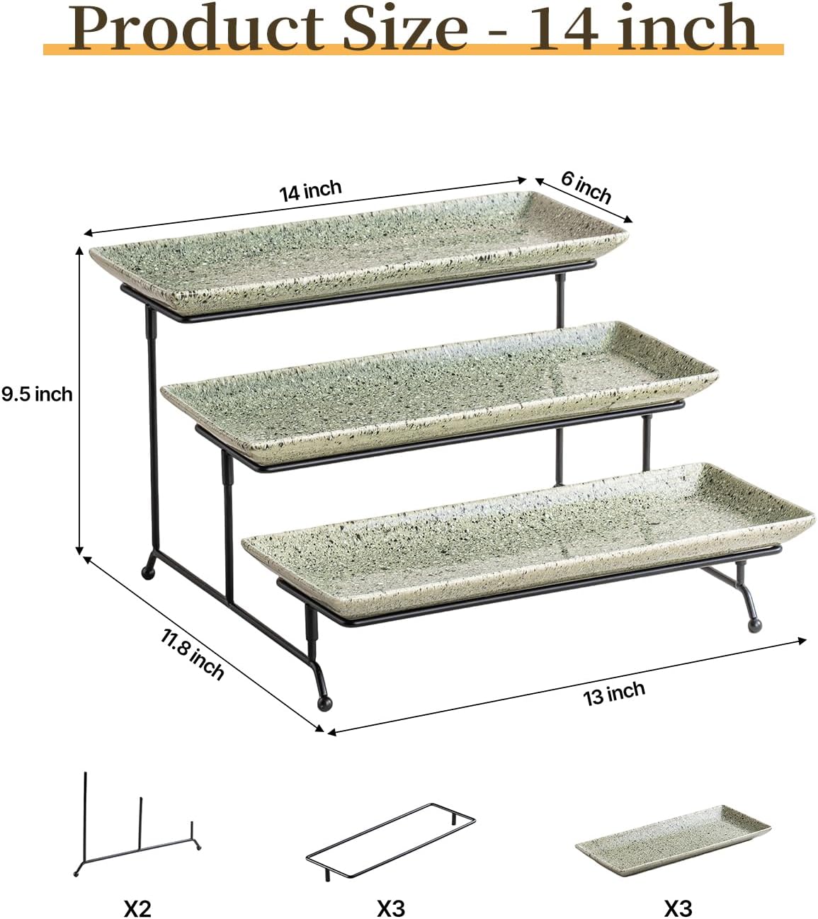 LAUCHUH 3 Tier Serving Tray, Porcelain Serving Platter Tier Serving Stand with Collapsible Sturdier Rack, Serving Trays and Platters Dessert Party Display Set for Father's Day, Gold, 12 Inch
