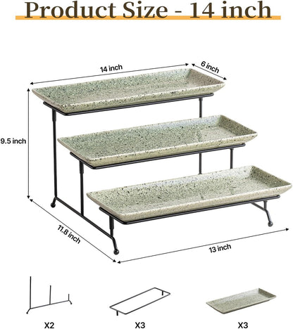 LAUCHUH 3 Tier Serving Tray, Porcelain Serving Platter Tier Serving Stand with Collapsible Sturdier Rack, Serving Trays and Platters Dessert Party Display Set for Father's Day, Gold, 12 Inch