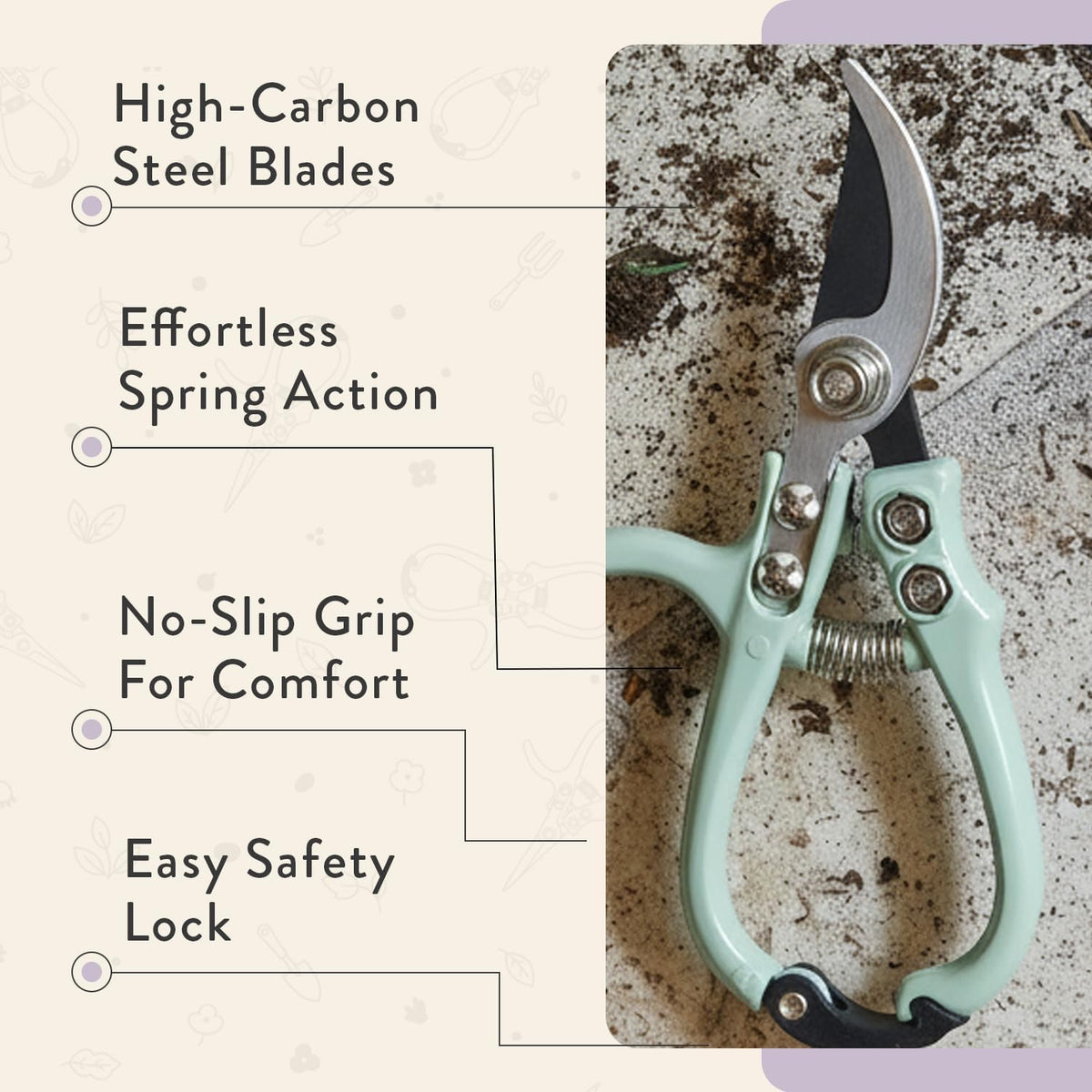 Modern Sprout Bypass Hand Pruners - Scissors - Gardening Tools - Sage