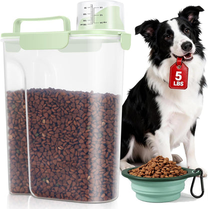 TBMax Pet Food Storage Containers 2 Pack 8-10 Lbs Airtight Dog Food Container Dispenser with Large Spout & Portable Handle, Travel Dog Treat Cat Food Storage Bin Bird Seed Container