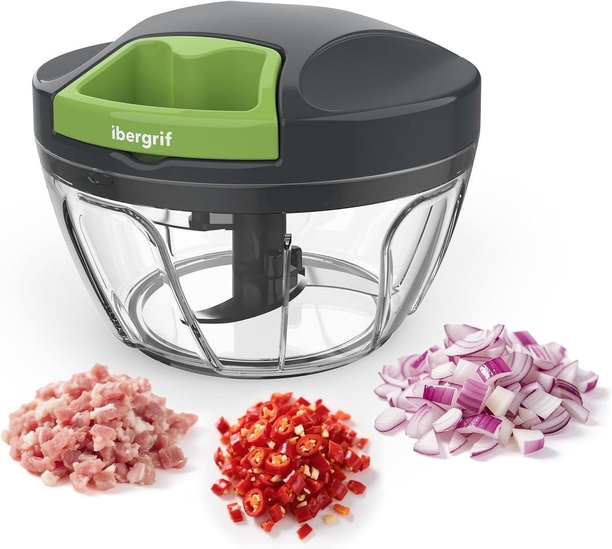 Ibergrif Manual Food Processor Vegetable Chopper, Portable Onion Chopper Garlic Mincer with Hand Pull String Cutter for for Veggies, Ginger, Fruits, Nuts, Herbs, 500ml, for Kitchen, Camping, RV, M501