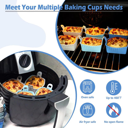 Koluti Nonstick Silicone Muffin Baking Cups Pack of 12, Reusable Cupcake Molds with Double Handle, BPA Free, Mini Round Air Fryer Cupcakes Liner, 3 Colors