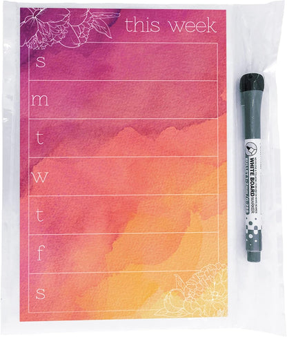 Dry Erase Weekly Calendar Planner Sticker Decal | Removable & Reusable | Magnetic Fine-Tip Marker Included (6 x 9 inches, White)