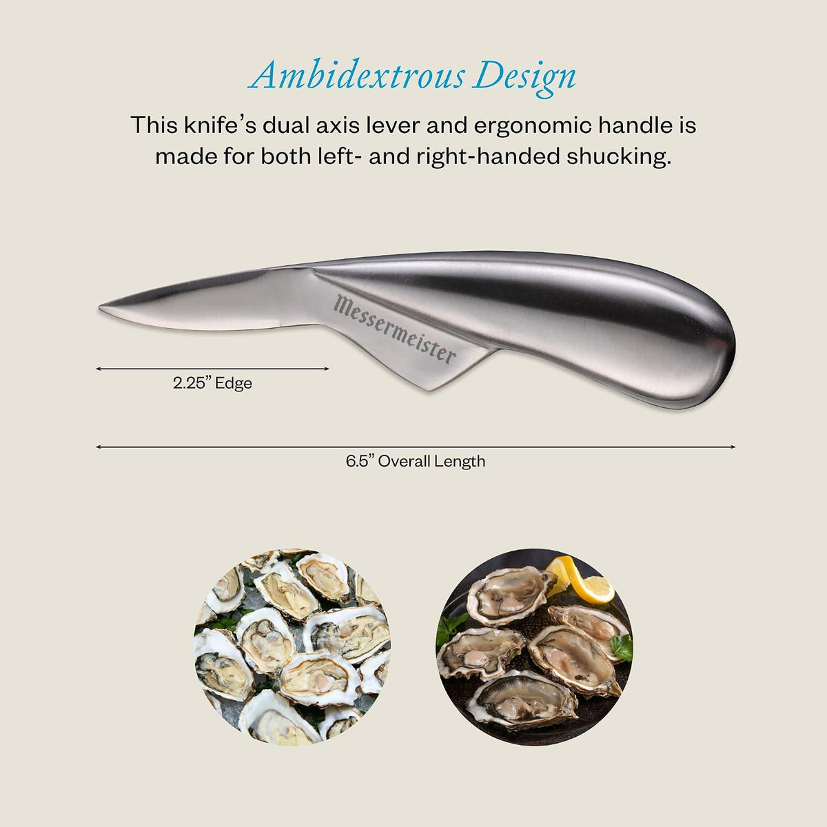 Messermeister 6.5-Inch Oyster Knife - Surgical Stainless Steel & “Thumb Fin” Grip - Safe, Efficient & Easy to Clean