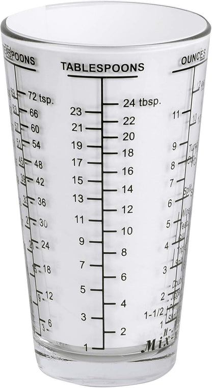 Kolder Mix N Measure Glass, Multi-Purpose Liquid and Dry Measuring Cup, 6 Units of Measurement, Heavy Glass, Red