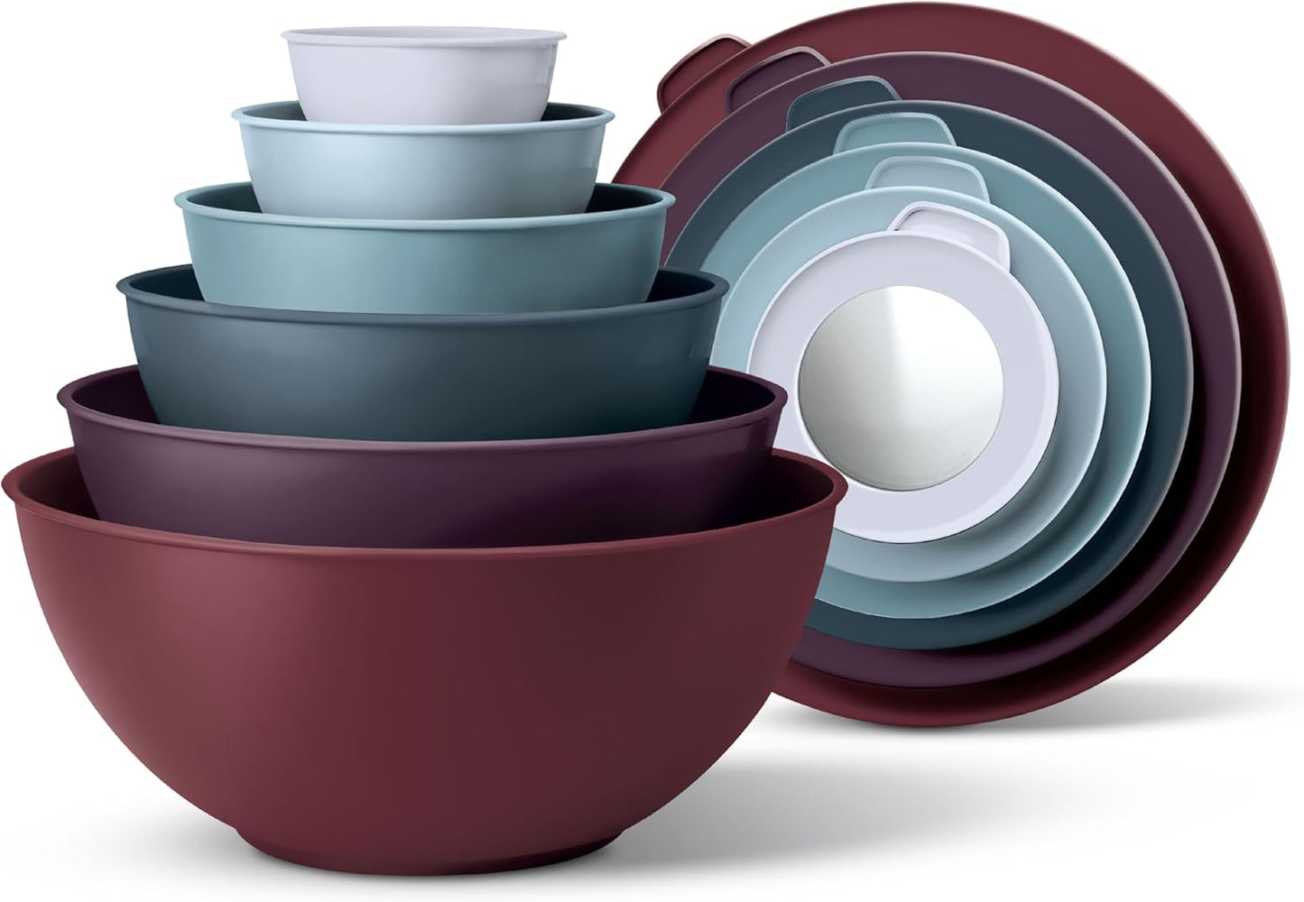COOK WITH COLOR Mixing Bowls with Lids - 12 Piece Plastic Nesting Bowls Set includes 6 Prep Bowls and 6 Lids, Microwave Safe Mixing Bowl Set, Pink Embossed - Colors A