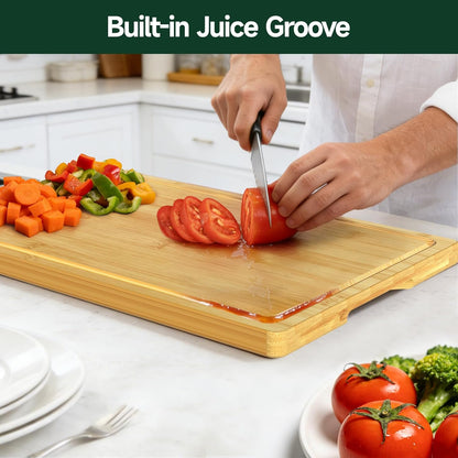 3-Piece Set Bamboo Cutting Board for Kitchen - Crack-Resistant Wood Chopping Boards with Deep Juice Grooves, Pre-Oiled Butcher Block for Meat, Vegetables & Cheese, Carbonized