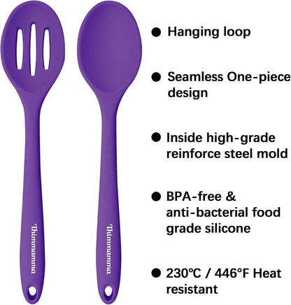 Silicone Cooking Spoon, Nonstick Kitchen Spoons for Cooking, Slotted and Solid Serving Spoon Heat Resistant, Silicone Mixing Spoons Basting for Nonstick Cookware 4 Pack