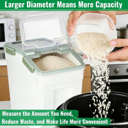 4 Pack Rice Container 25 lbs Large Bulk Flour Sugar Storage Holdhouse Plastic Grain Cereal Dry Goods Bin with Spoon and Measuring Cup for Kitchen Pantry Organization - Green