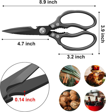 CGBE Kitchen Scissors, Multi-Purpose Kitchen Shears, Heavy Duty Dishwasher Safe Food Scissors for Chicken, Poultry, Fish, Meat & Herbs with Non-Slip Grips - Sliver