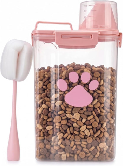 Dog Storage Container with cleaning brush,Measuring Cup,Portable Pet Food Containers with Upgraded Large Spout and Cup for Dogs,Cats,Birds,Small Animals(White)