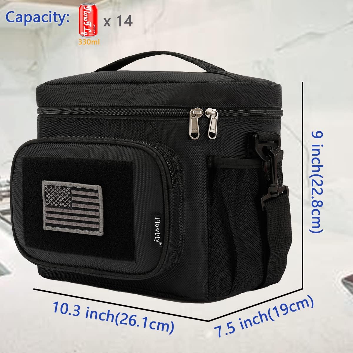 FlowFly Lunch Bag, Insulated Cooler, Thermal Lunch Box Tote with MOLLE/PALS Webbing, Adjustable Padded Shoulder Strap, for Tactical Men Women Adults and Boys Girls Kids (Cyan, Medium)