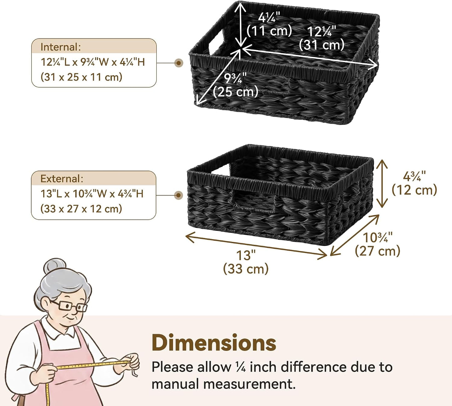 GRANNY SAYS Wicker Storage Baskets for Shelves, Water Hyacinth Basket with Scalloped Edge, Storage Wicker Baskets for Pantry, Large, 2-Pack