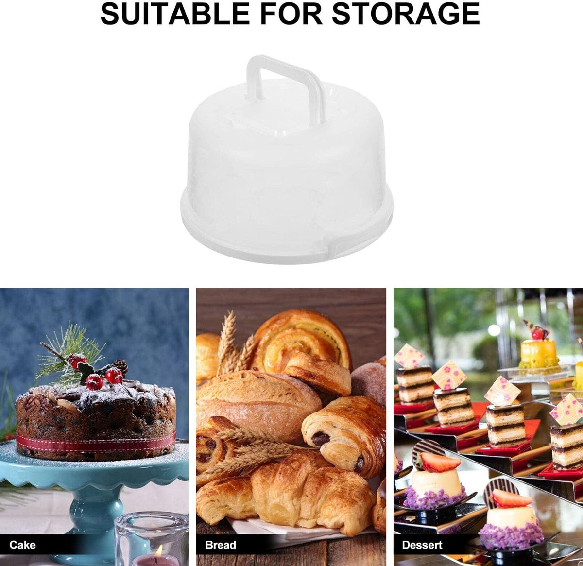 Hemoton Reusable Plastic Cake Box with Lid and Handle 9.84X8.26X5.11 Inch Portable Cake Carrier for Storage and Bread Transport