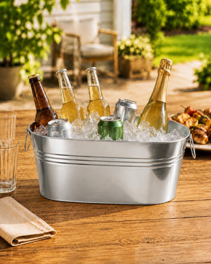 2 Pack 3 Gallon Galvanized Tub Ice Bucket, 15x7x6.5" Metal Drink Buckets for Parties, Leak-Proof Beer Beverage Tubs with Handles for Champagne Wine Mimosa Bar Supplies (White)