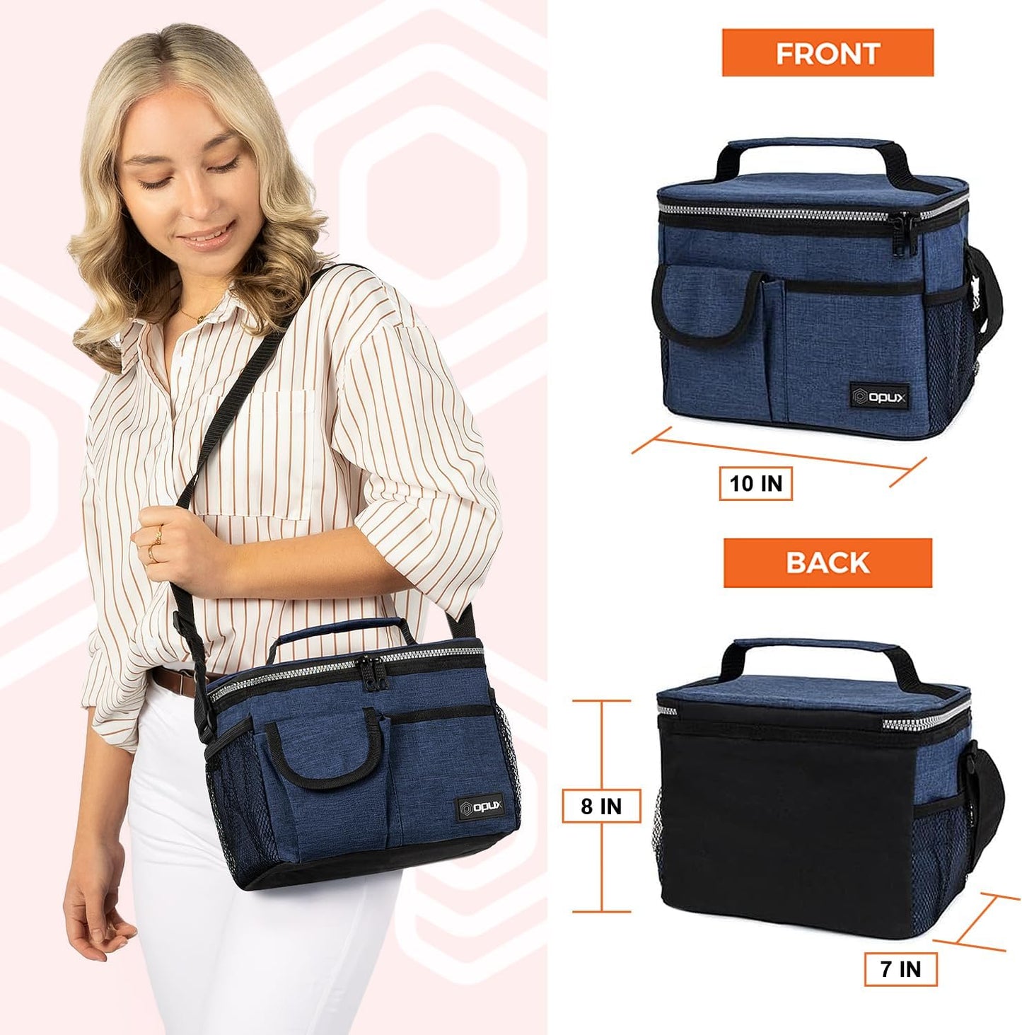 opux Insulated Lunch Bag for Men Women, Leakproof Black Lunch Box for Work, Portable Soft Lunch Cooler Bag with Shoulder Strap, Adult Lunchbox Lunch Pail for Kid Boy Girl School, 14 Can/8L