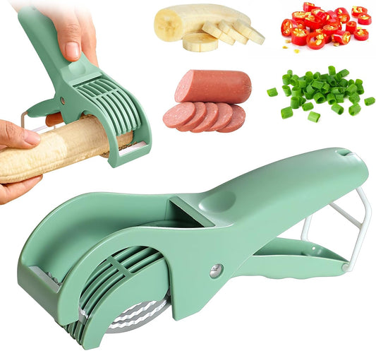 Banana Slicer, Efficient and Safe Banana Cutter for Even Slices, Multifunctional Hot Dog Cutter Slicer for Cucumber Fruit Salad (1, Green)