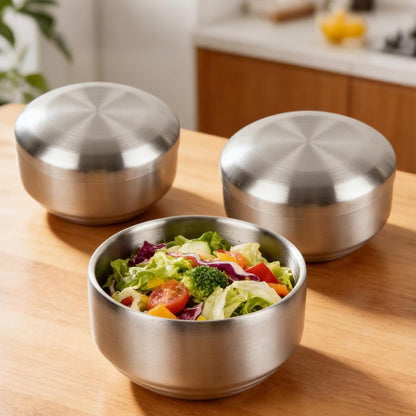 6 Pack 12 oz Stainless Steel Bowl with Lid Korean Soup Rice Bowl for Cereal Kitchen Restaurant Double-walled Anti Scalding Metal Bowls for Soup Salad Noodles Insulated
