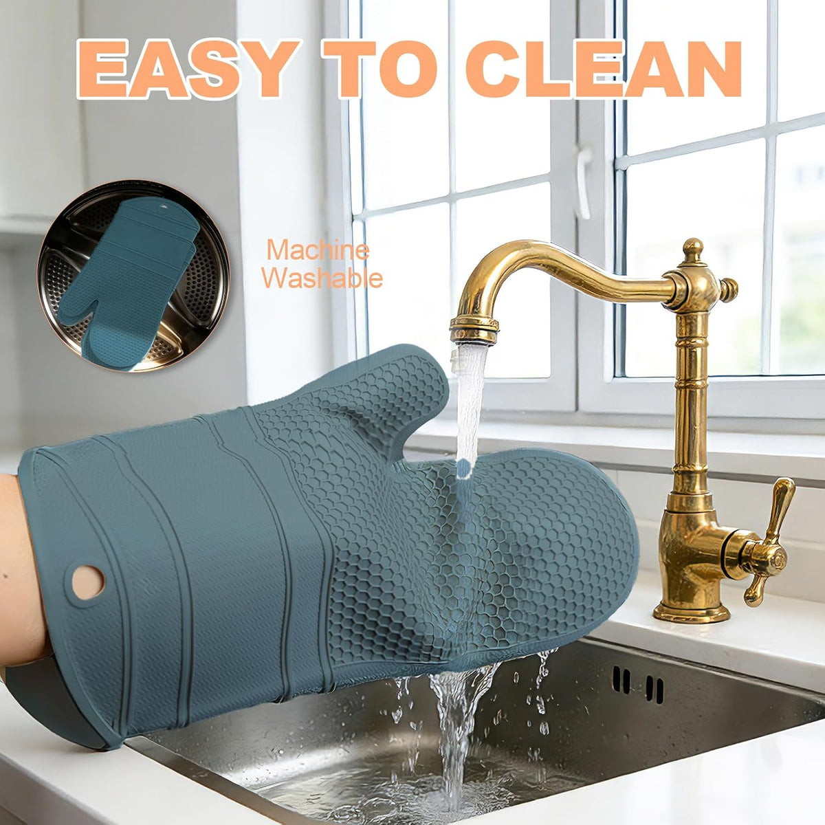Yutat Silicone Oven Mitts - Oven Mitts and Pot Holders Sets Made of Non-Slip & BPA-Free Silicone, High Heat Resistant 500 Degrees, Perfect for Kitchen Cooking Baking BBQ, Peak Green